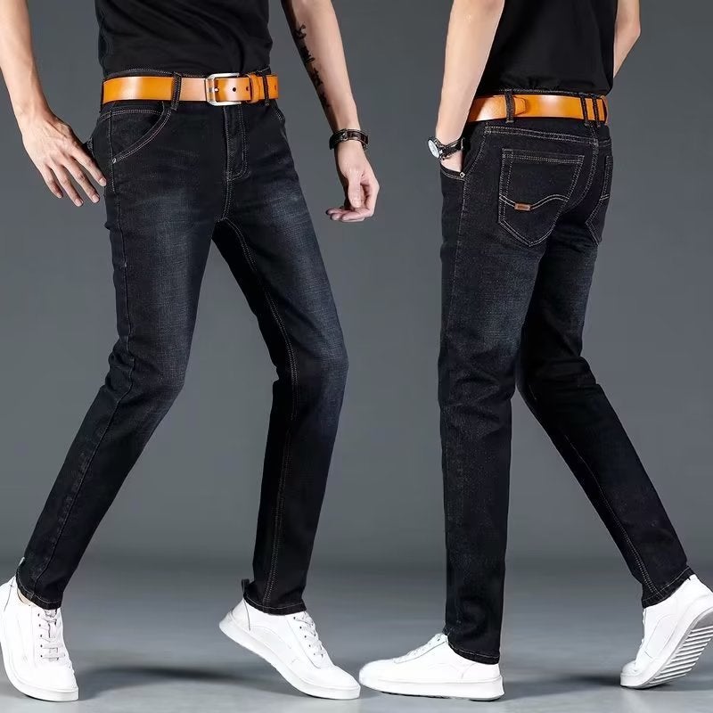 Trendy Brand Denim Pants Men'S Four Seasons New High Waist Straight Loose Men'S Elastic Trendy Handsome Casual Pants Men'S Wear - Image 1